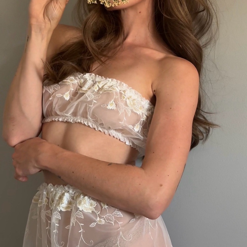 Delicate Sheer White Floral two piece set